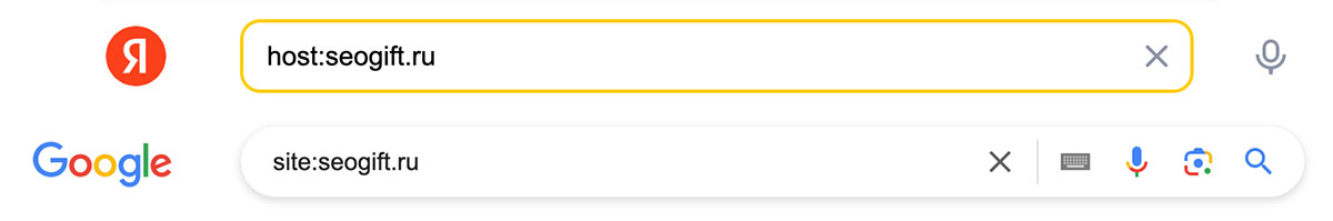 Примеры операторов host: и site: в поисковых системах