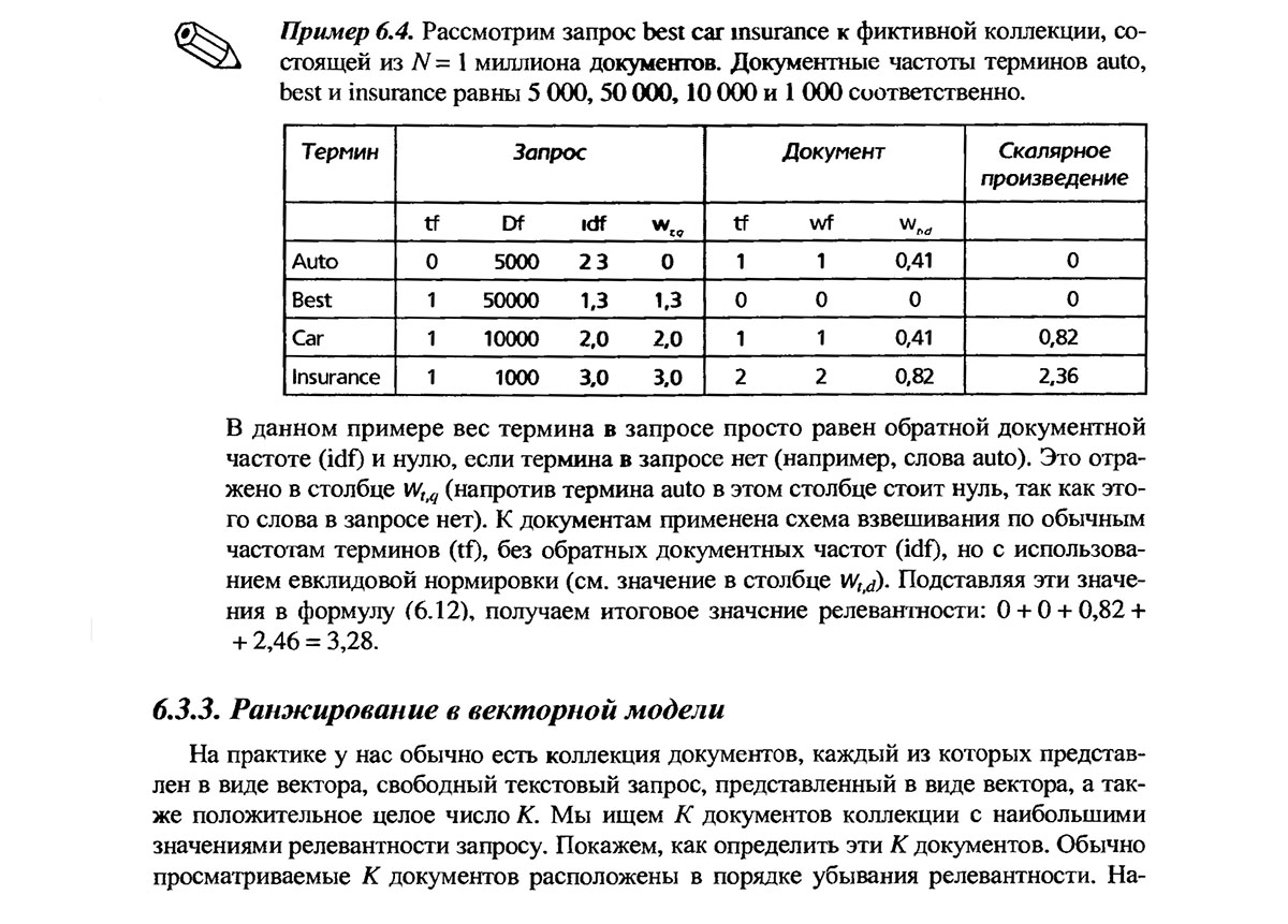 Пример векторной модели для различных терминов (Введение в информационный поиск - Маннинг, Шютце, 2011)